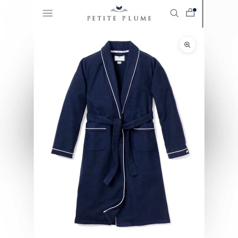 NWT Men’s Navy Blue Flannel Petite Plume Robe Size L/XL